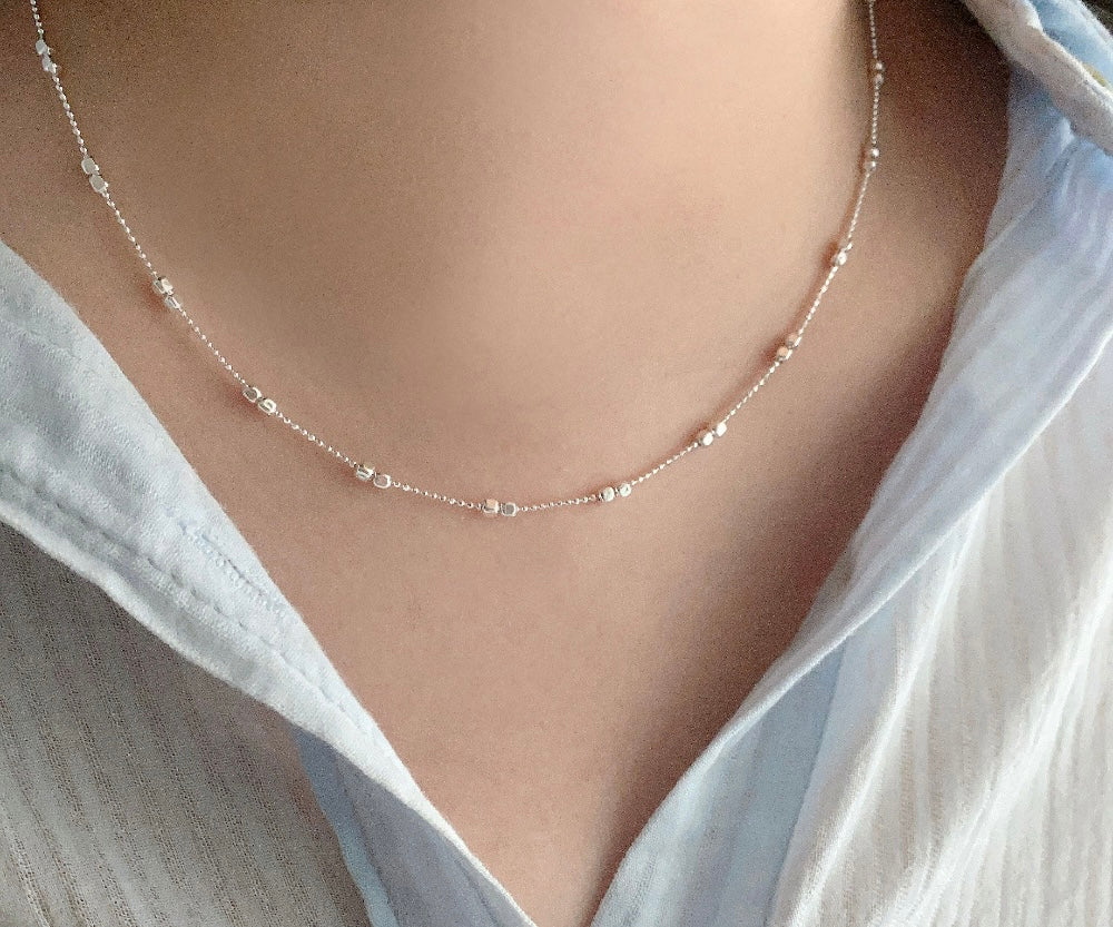 Double Square Ball Layered Chain Necklace