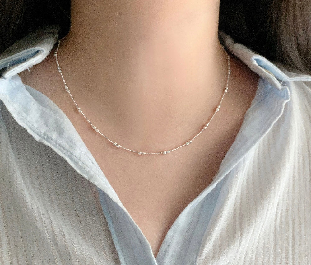 Double Square Ball Layered Chain Necklace