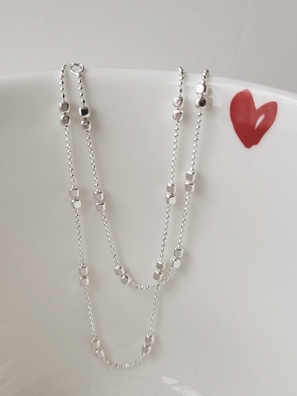 Double Square Ball Layered Chain Necklace