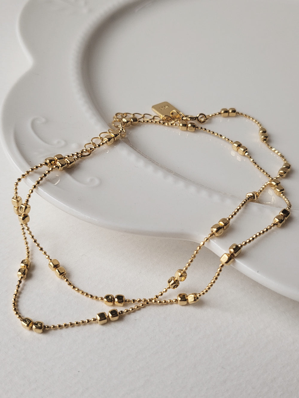 Double Square Ball Layered Chain Necklace