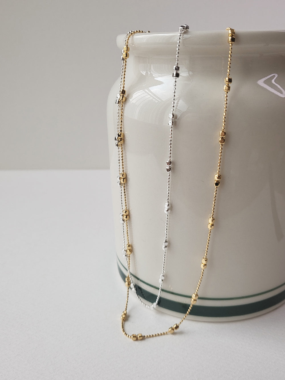 Double Square Ball Layered Chain Necklace