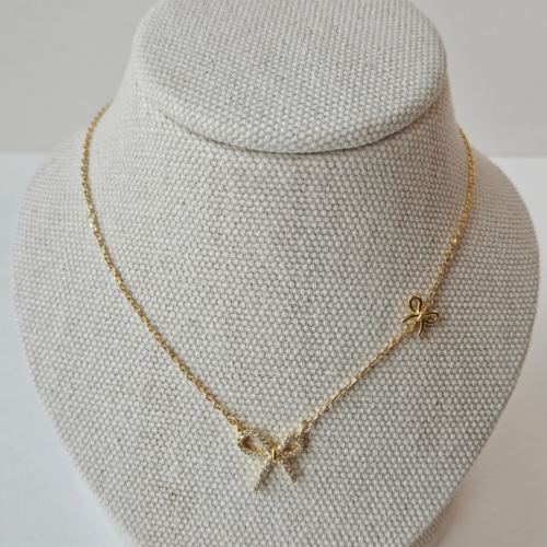 Duo Sparkle Bow Necklace